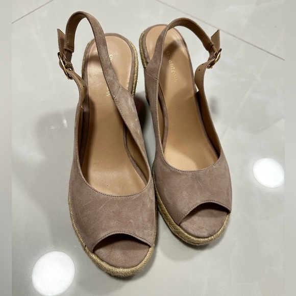 Stuart Weitzman Jean Espadrile Suede Platform Wedge Sandal in Beige - Picture 4 of 9